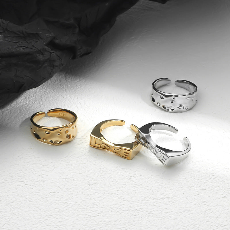 Irregular Texture Letter Open Ring Simple Bracelet