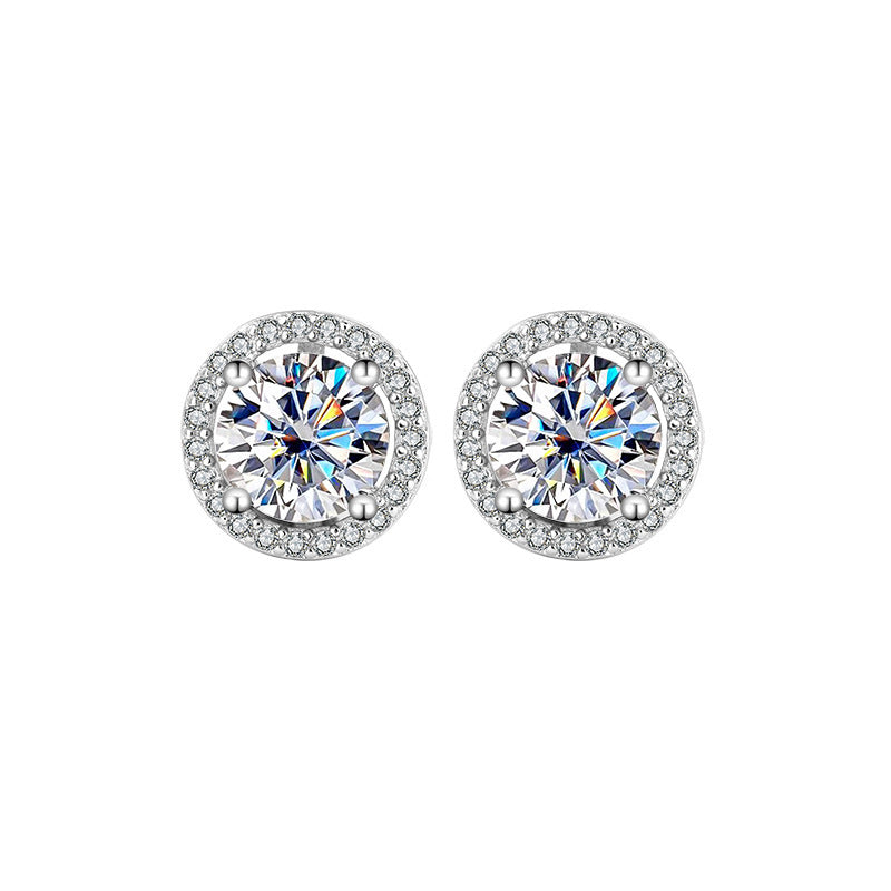S925 Sterling Silver Moissanite Round Bag Three-piece Female Ring Necklace
